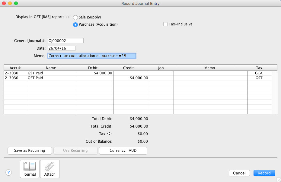 General journal entries Support Notes MYOB AccountEdge MYOB Help